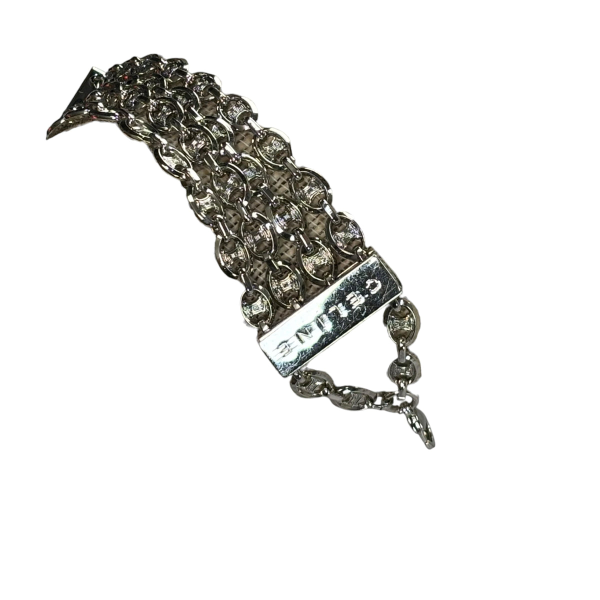 Celine Triomphe Logo Chain Multi Strand Silver Tone Chandelier Bracelet 7”