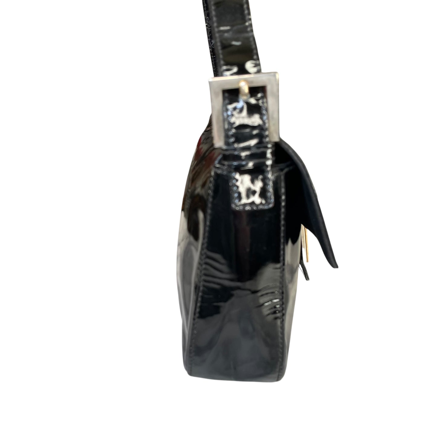 Fendi Baguette Black Patent Leather Two Tone HW Shoulder Purse