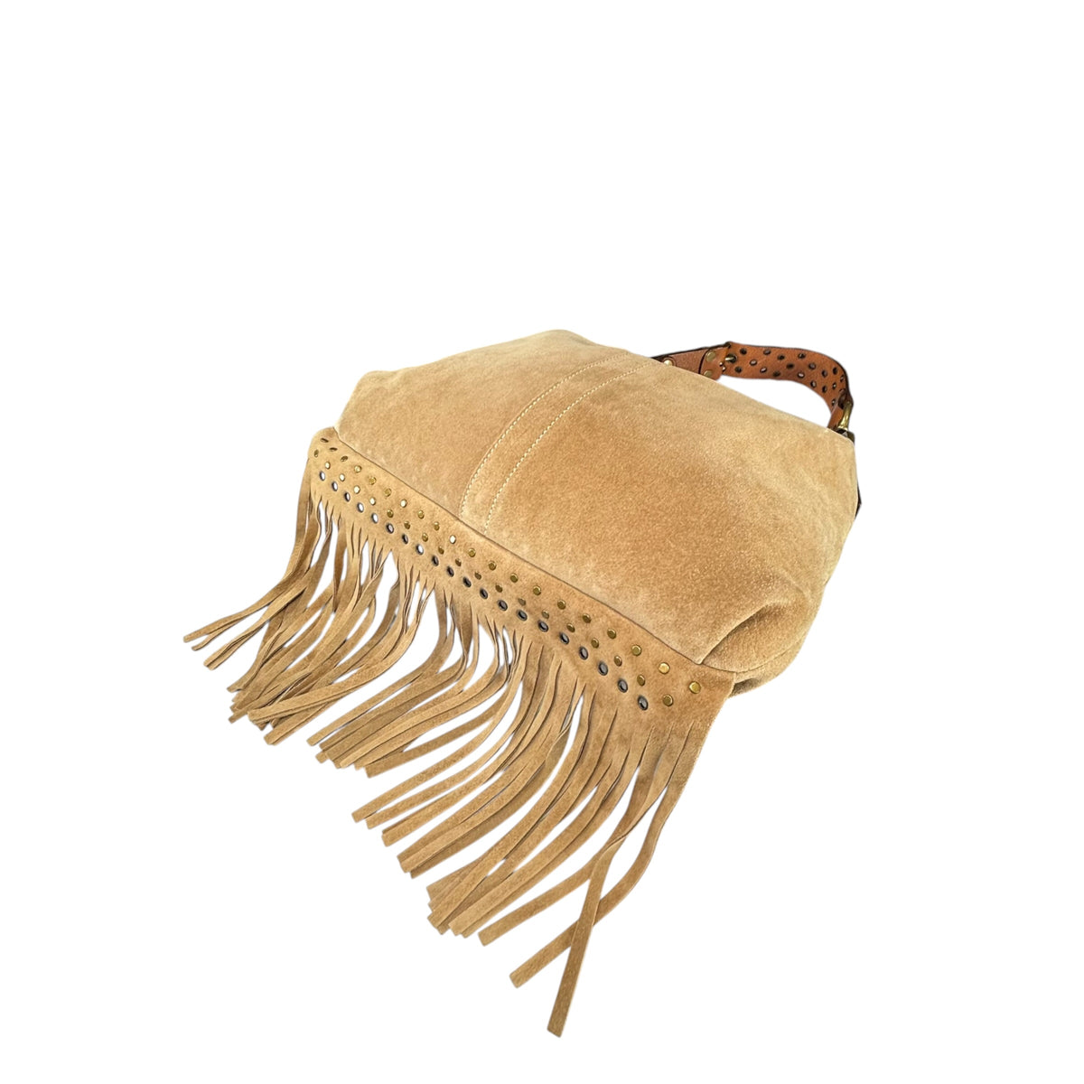 Coach Y2K Fringe Beige /Brown Hampton Suede Leather Hobo Purse