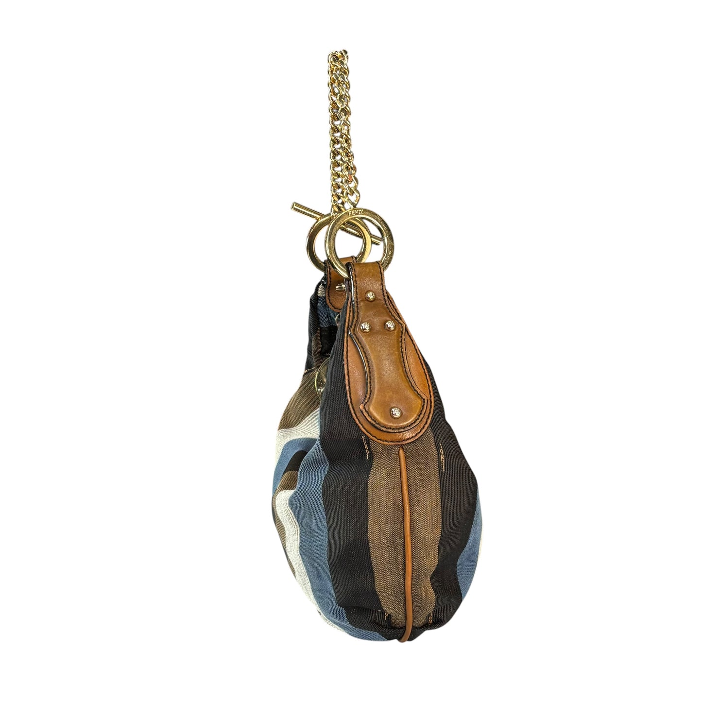 Fendi Y2K Pequin Striped Multicolor Small Blue / Brown GHW Jacquard Hobo Purse