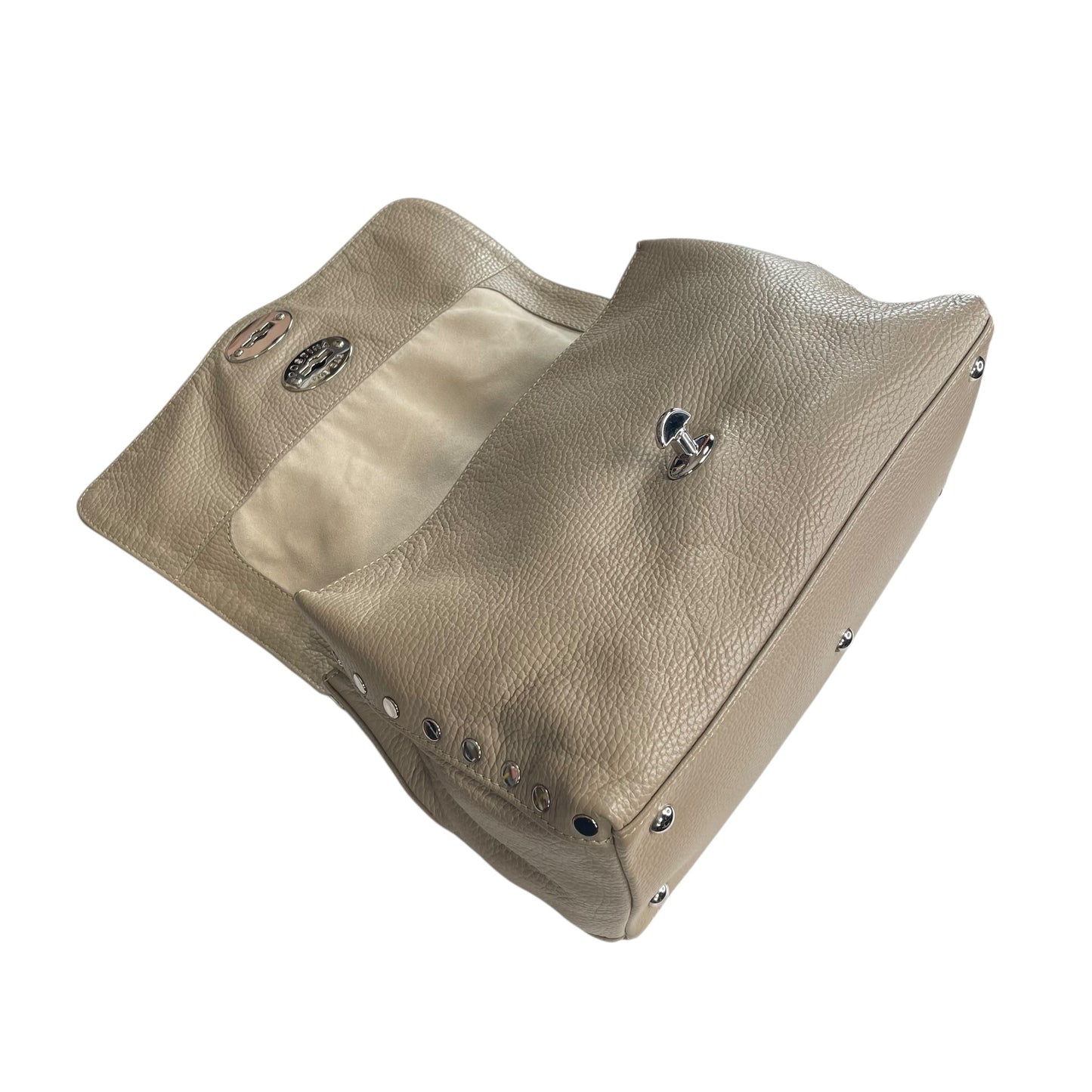 Zanellato Postina Taupe Daily Small Studded 2-Way SHW Top Leather Handle Purse