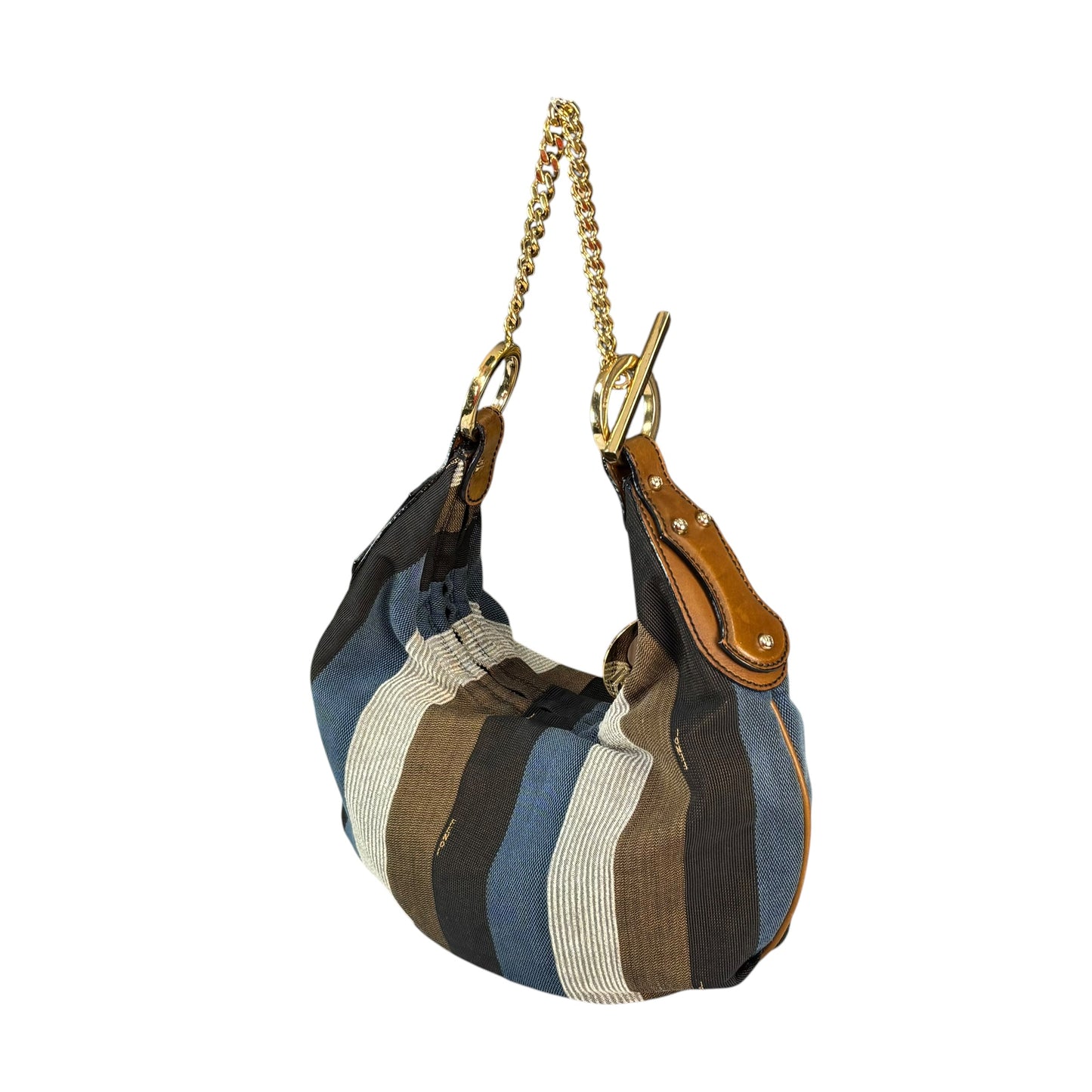 Fendi Y2K Pequin Striped Multicolor Small Blue / Brown GHW Jacquard Hobo Purse