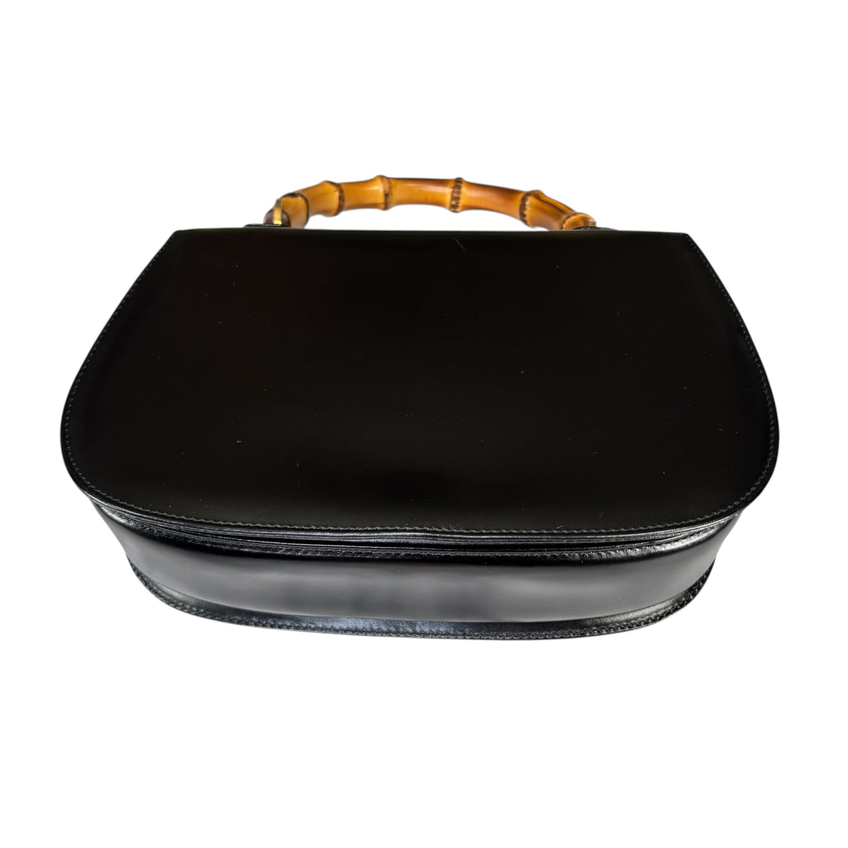 Gucci 1947 Bamboo Black Box Leather Turn-Lock Purse