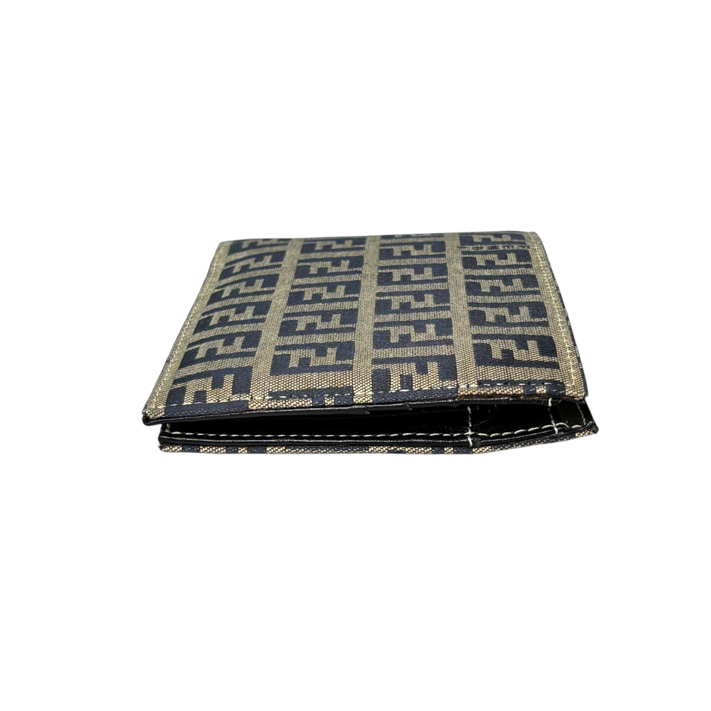 Fendi Navy Blue Zucchino Canvas Monogram Leather Bi-Fold Wallet