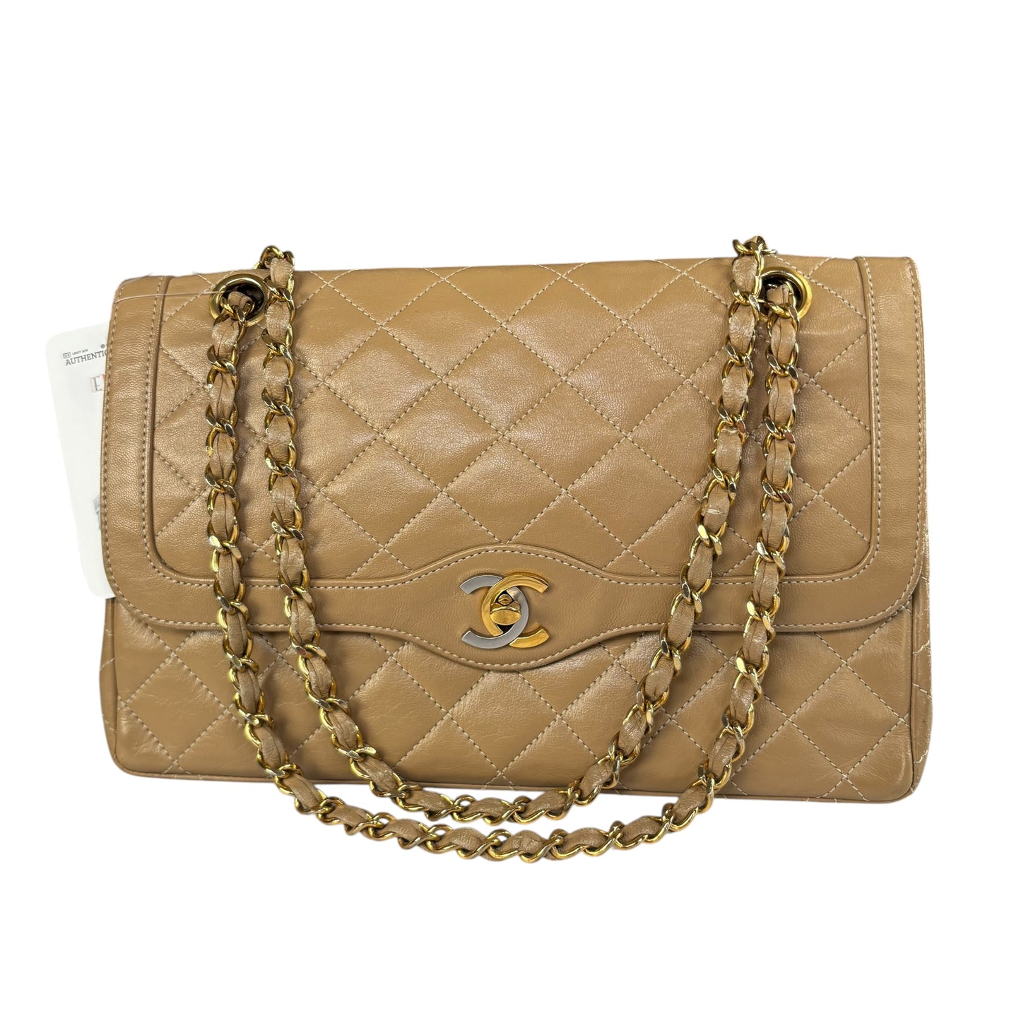 Chanel Paris Limited Beige Double Flap Quilted Lambskin Shoulder Purse