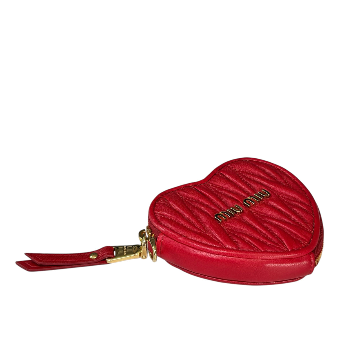 Miu Miu Matelasse Mini GHW Heart Red Leather Zippy Coin Pouch