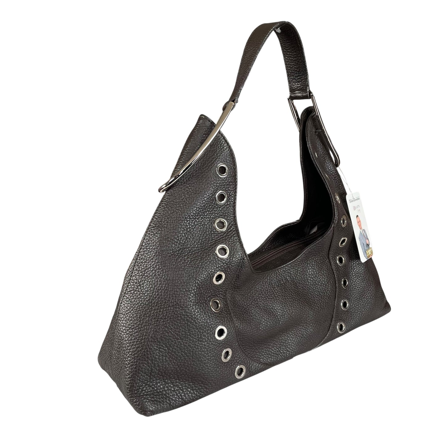 Furla Brown Pebbled Leather Hobo Bag SHW Double Sided Eyelet Deep D Shoulder Bag