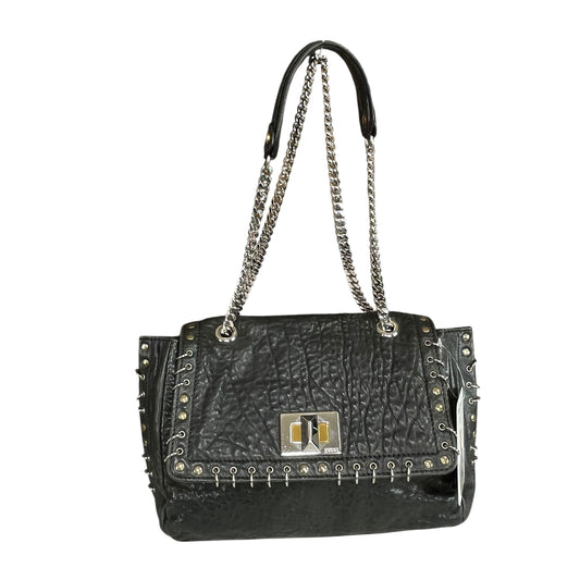 Emilio Pucci Pierced Studded Flap Black Aged Cowhide Silver Gold 2-Way Shoulder Bag