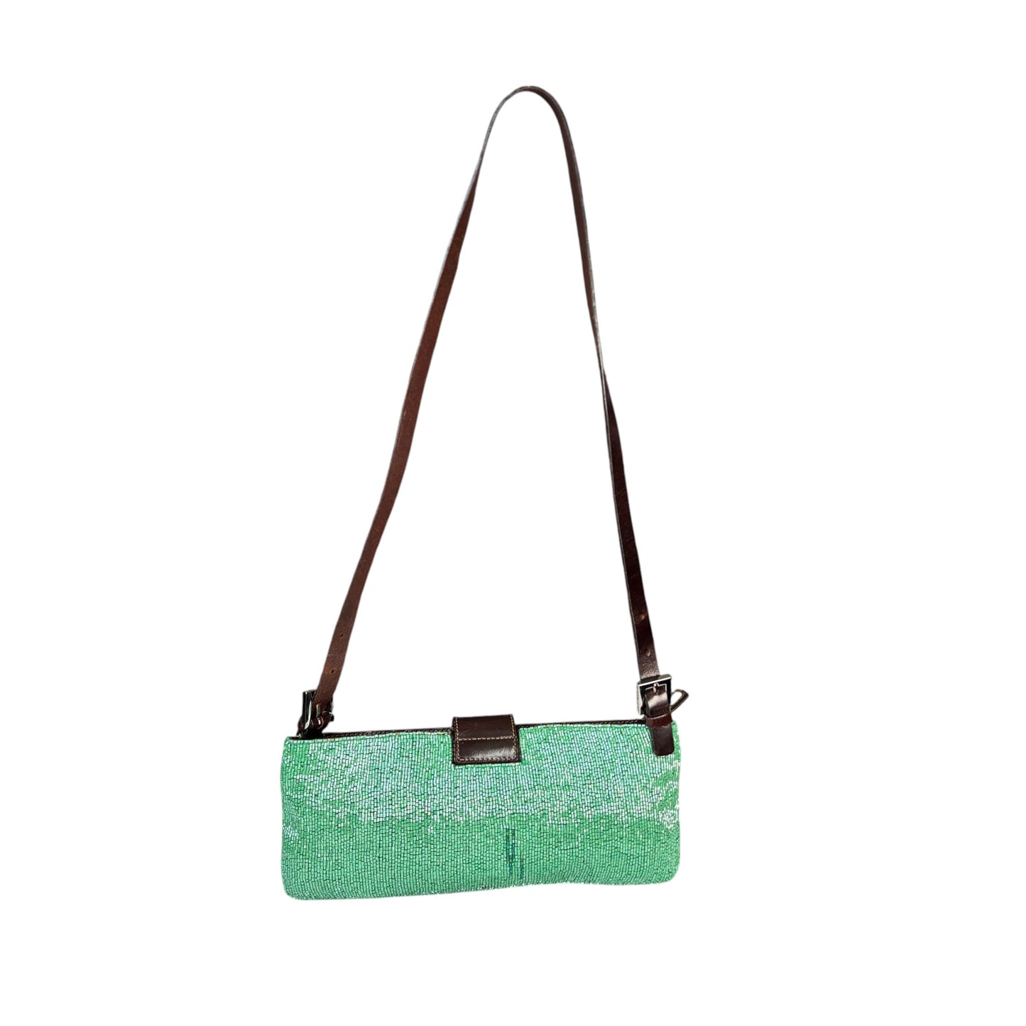 Fendi Y2K Slim Baguette Green Beaded Shoulder Purse