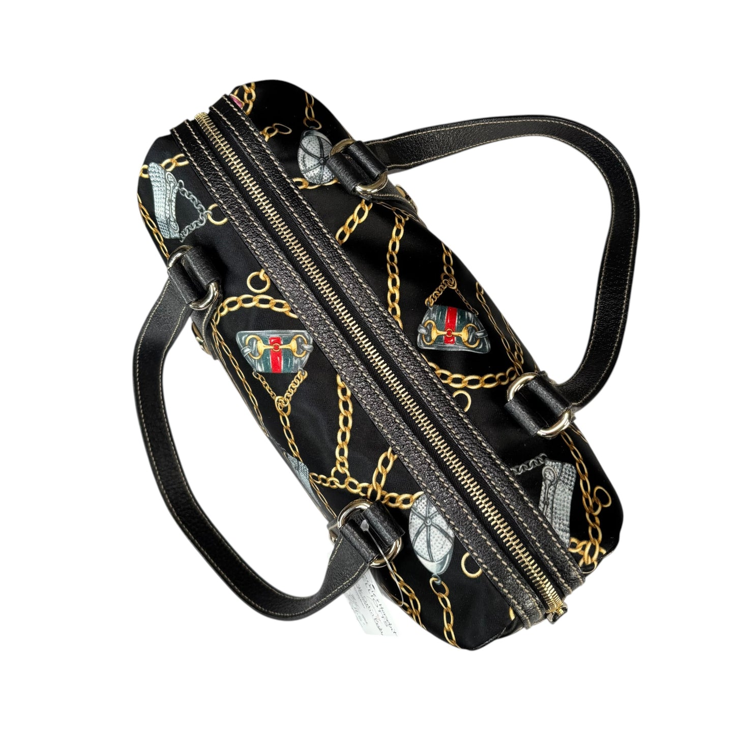 Gucci Black Satin Leather Boston Charm Motif Jackie / HorseBit Chain