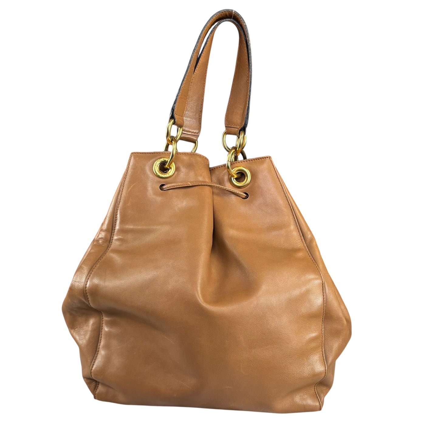 Celine Gold Brown Leather GHW Pouch Drawstring Bucket Hobo Bag