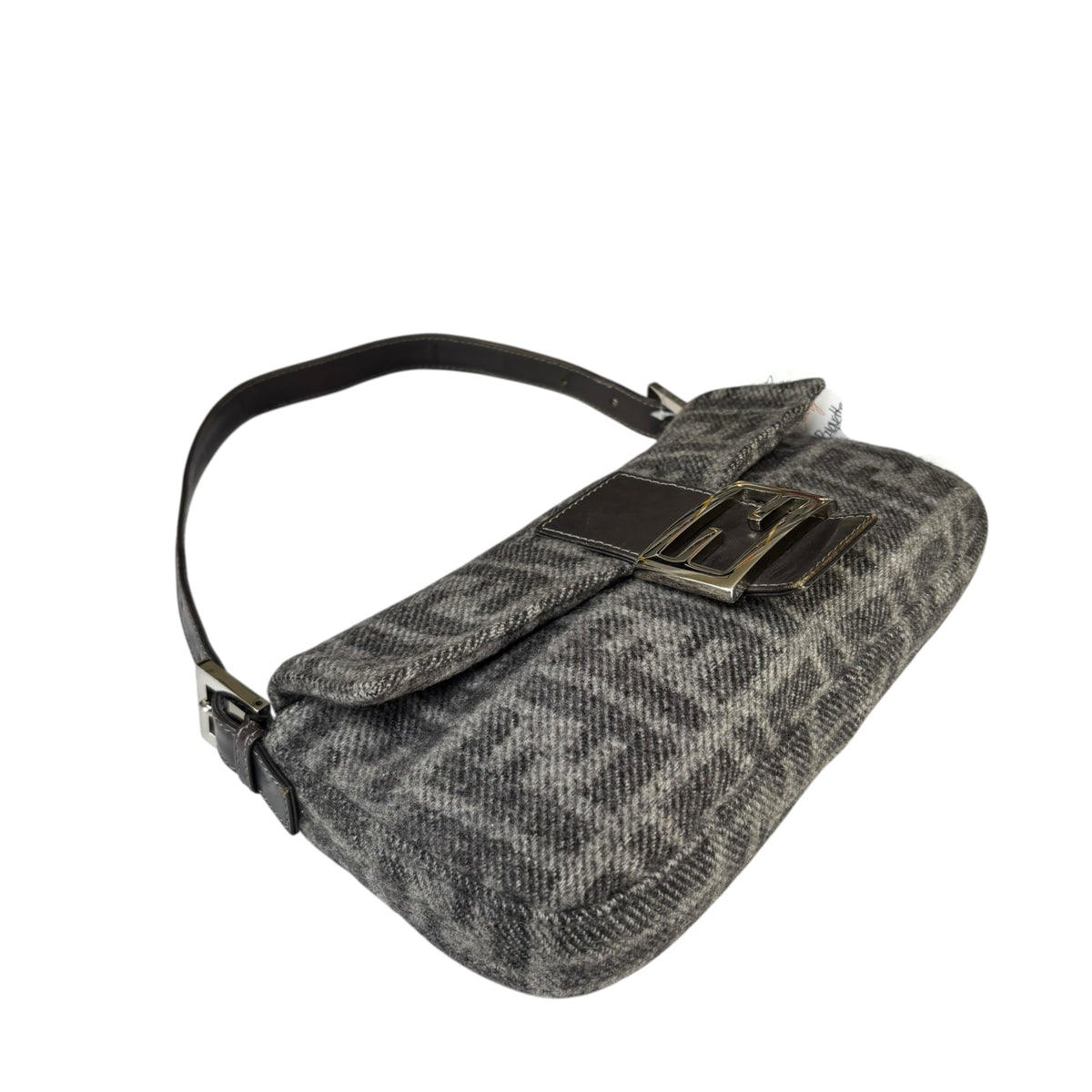 Fendi Y2K Classic Baguette Zucca Cashmere Grey & Black Shoulder Purse