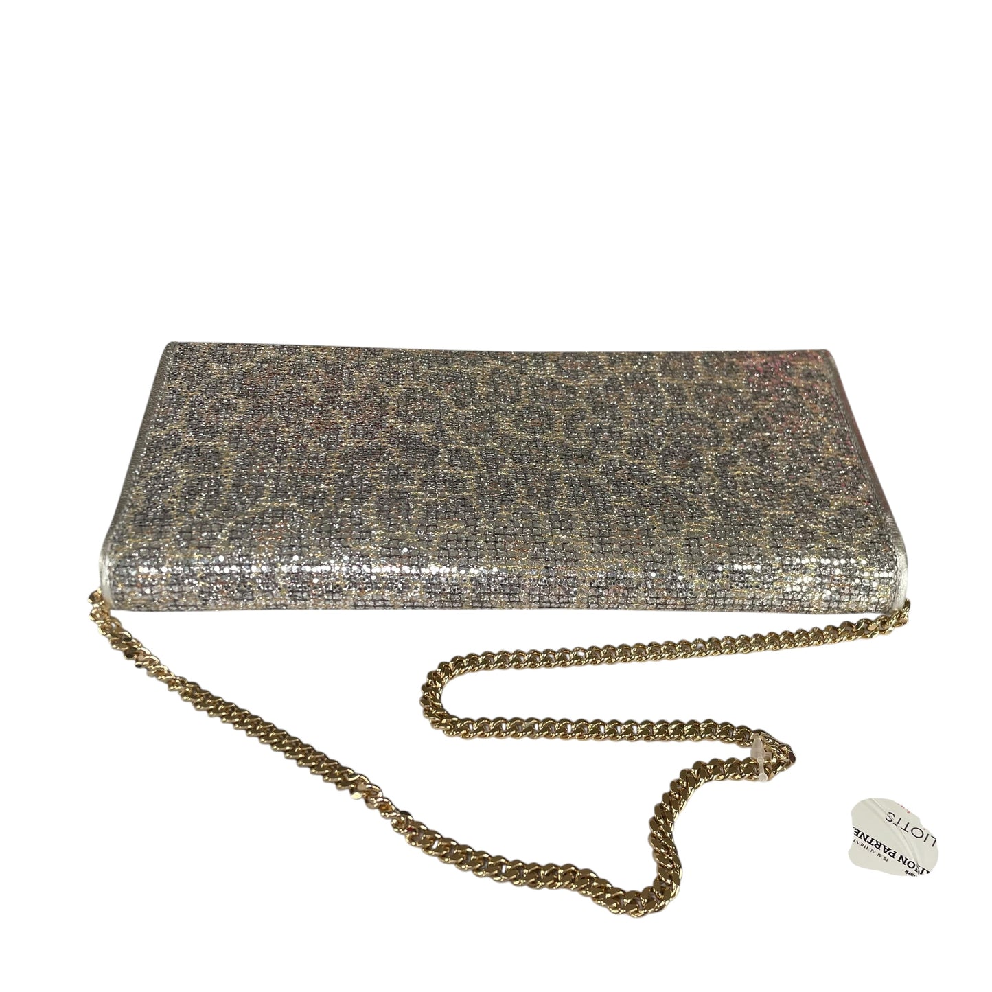 Jimmy Choo Margot Metallic Glitter Silver Leather GHW Chain Clutch