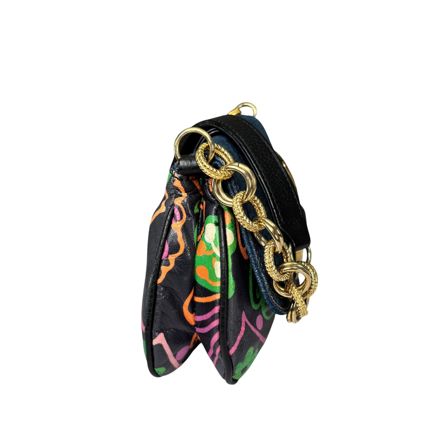 Dolce & Gabbana D & G Y2K Denim Buckle Baguette Floral Limited Leather Chain Purse