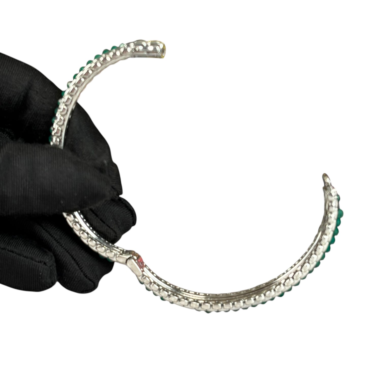 JAI by John Hardy Sterling 925 Green Gemstone Hinged Bangle 6.75”
