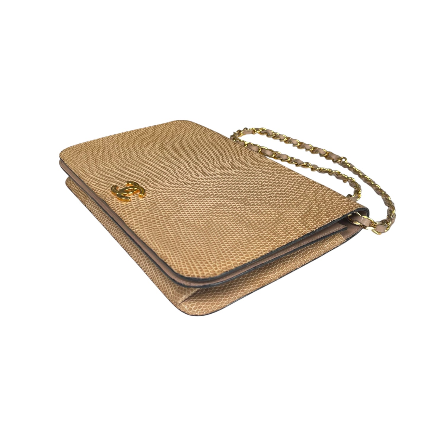 Chanel CC Exotic Lizard Single Flap 24K Plated Lambskin Push Lock Purse