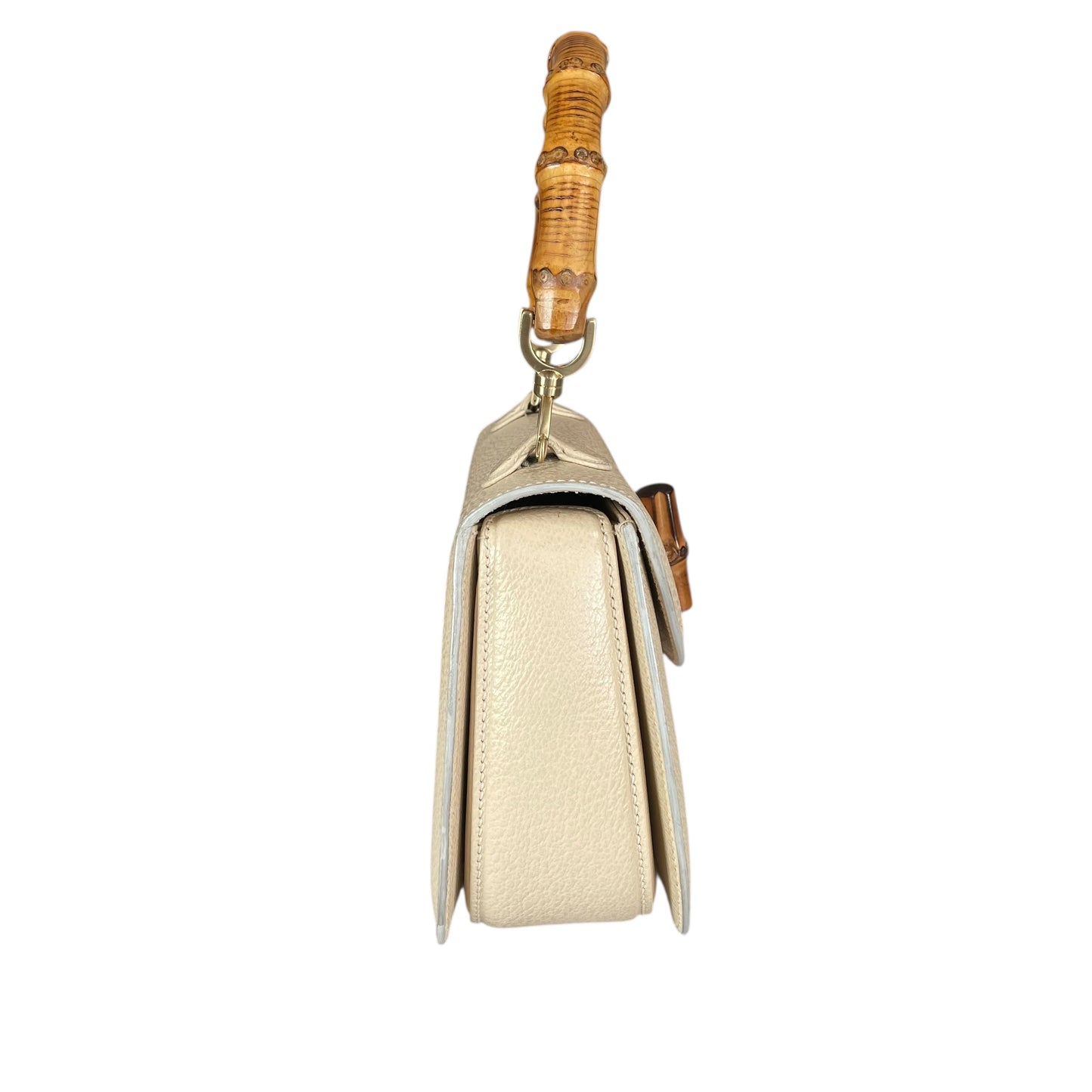 Gucci 1947 Bamboo Bone White Bamboo Turn-Lock Top Handle Flap Purse