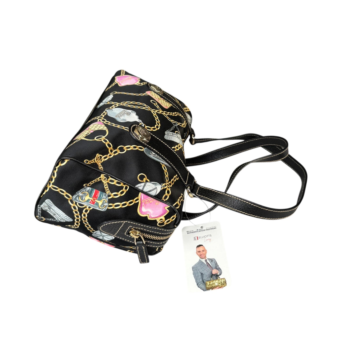 Gucci Black Satin Leather Boston Charm Motif Jackie / HorseBit Chain