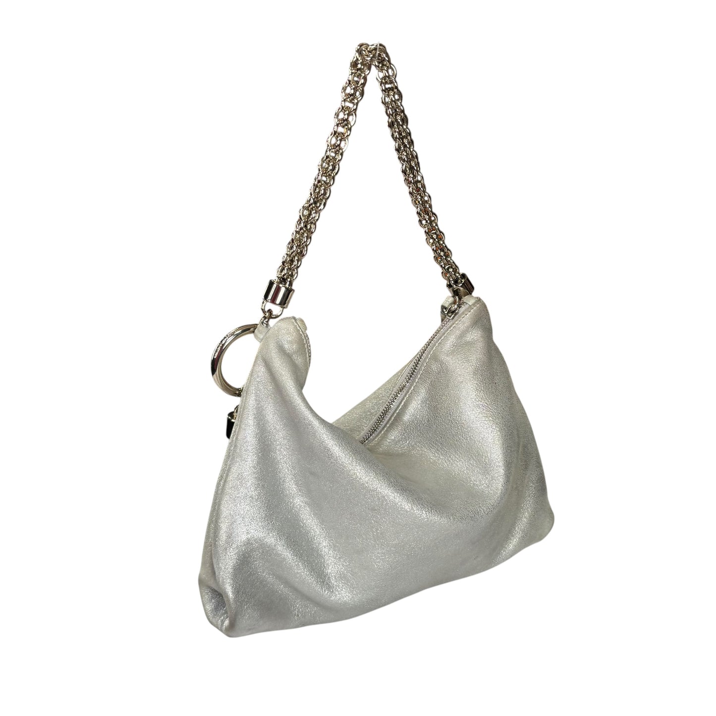 Jimmy Choo Mini Callie Silver Metallic Sueded Leather Purse