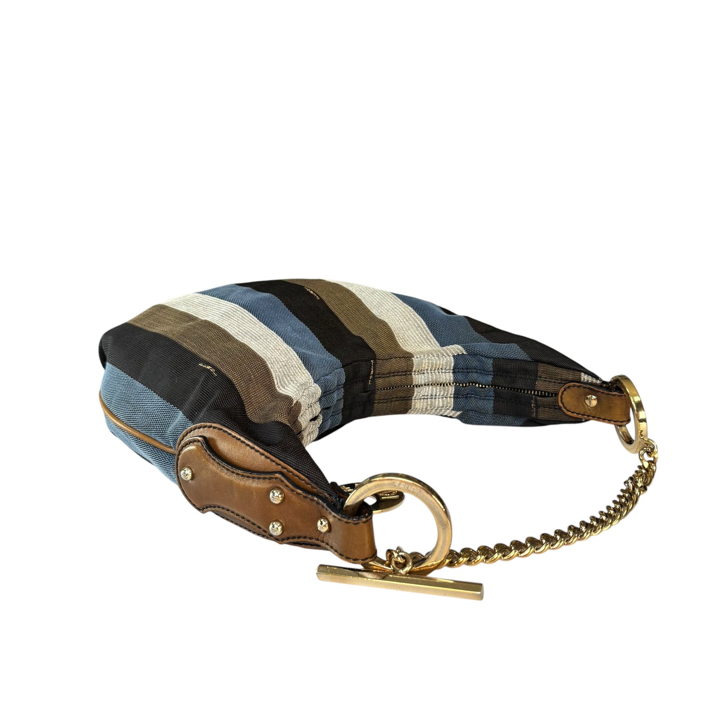 Fendi Y2K Pequin Striped Multicolor Small Blue / Brown GHW Jacquard Hobo Purse