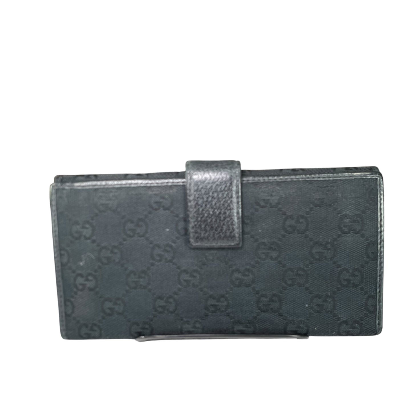 Gucci Princy GG Canvas Long Wallet Black Web Bow Clutch Vintage Checkbook