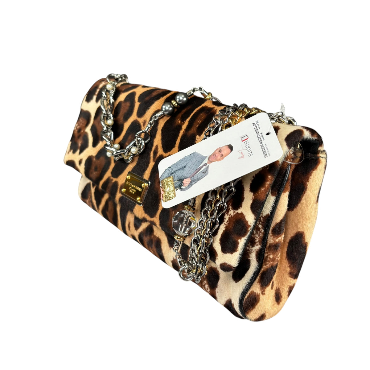 Dolce Gabbana Leopard Hair Calf Flap Chain Shoulder Purse