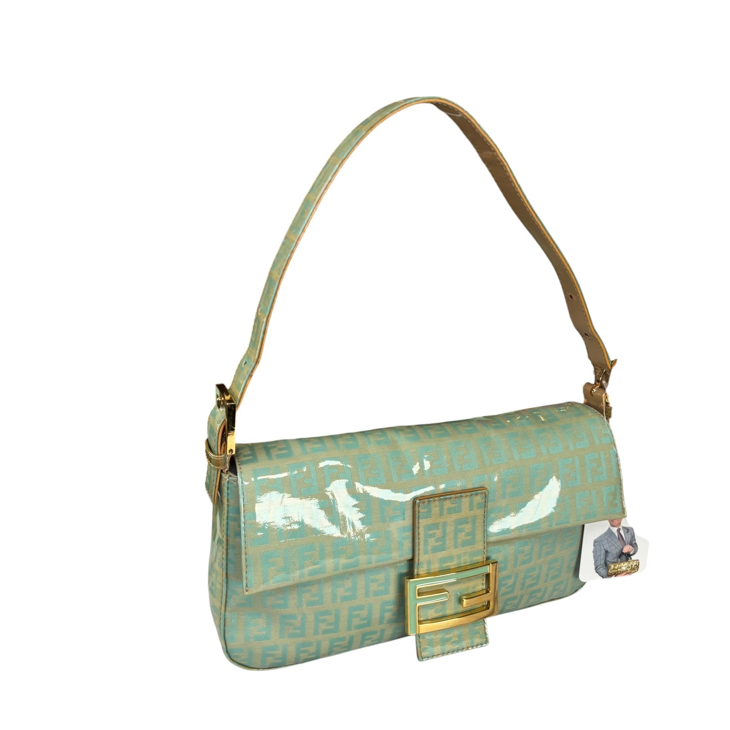 Fendi Y2K Baguette Classic Mint Green Zucchino Coated Canvas Purse