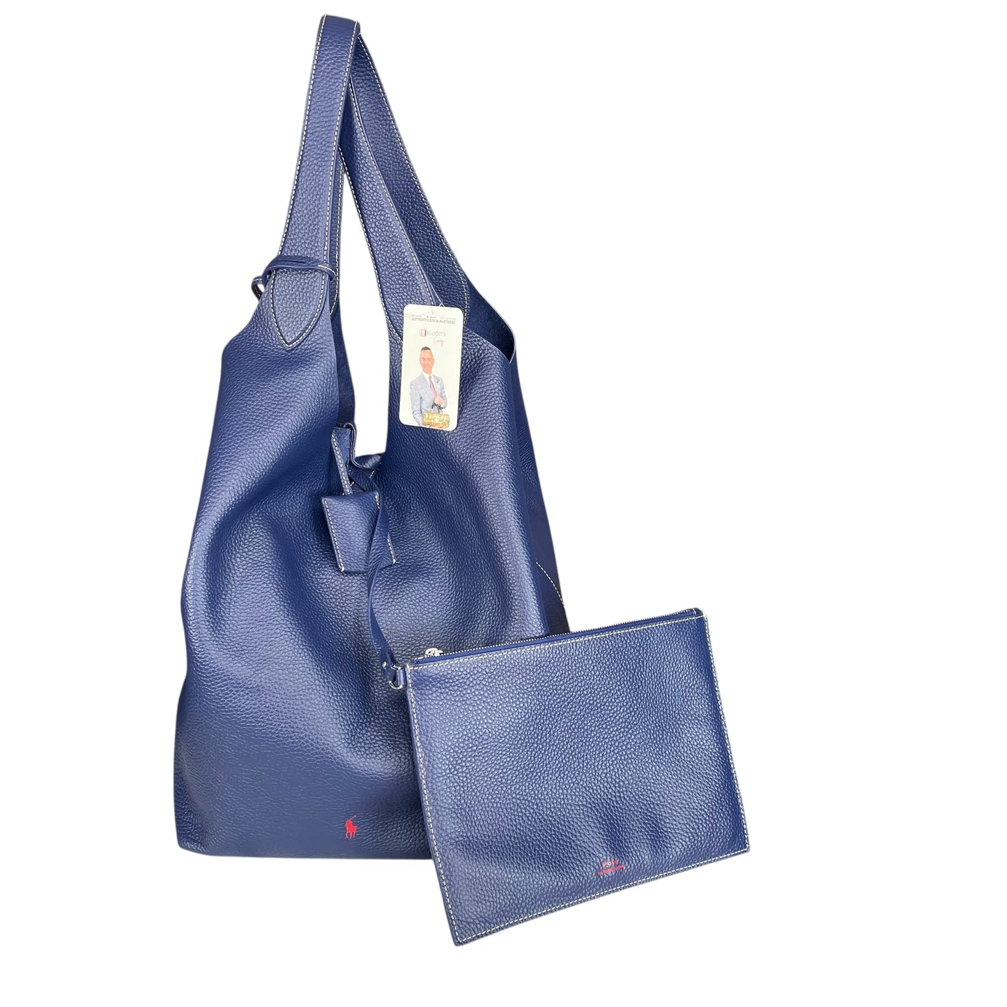 Ralph Lauren Polo Play Blue / Red Pebbled Leather Large Hobo Shopper Tote