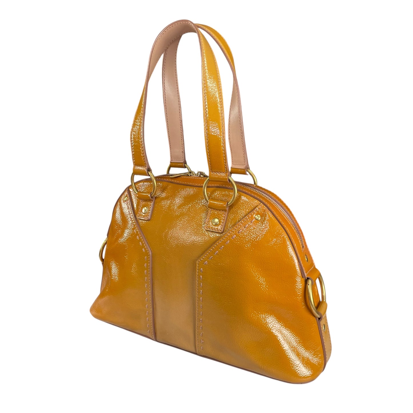 YSL Saint Laurent Mustard Hombre Patent Leather Muse GHW Tote