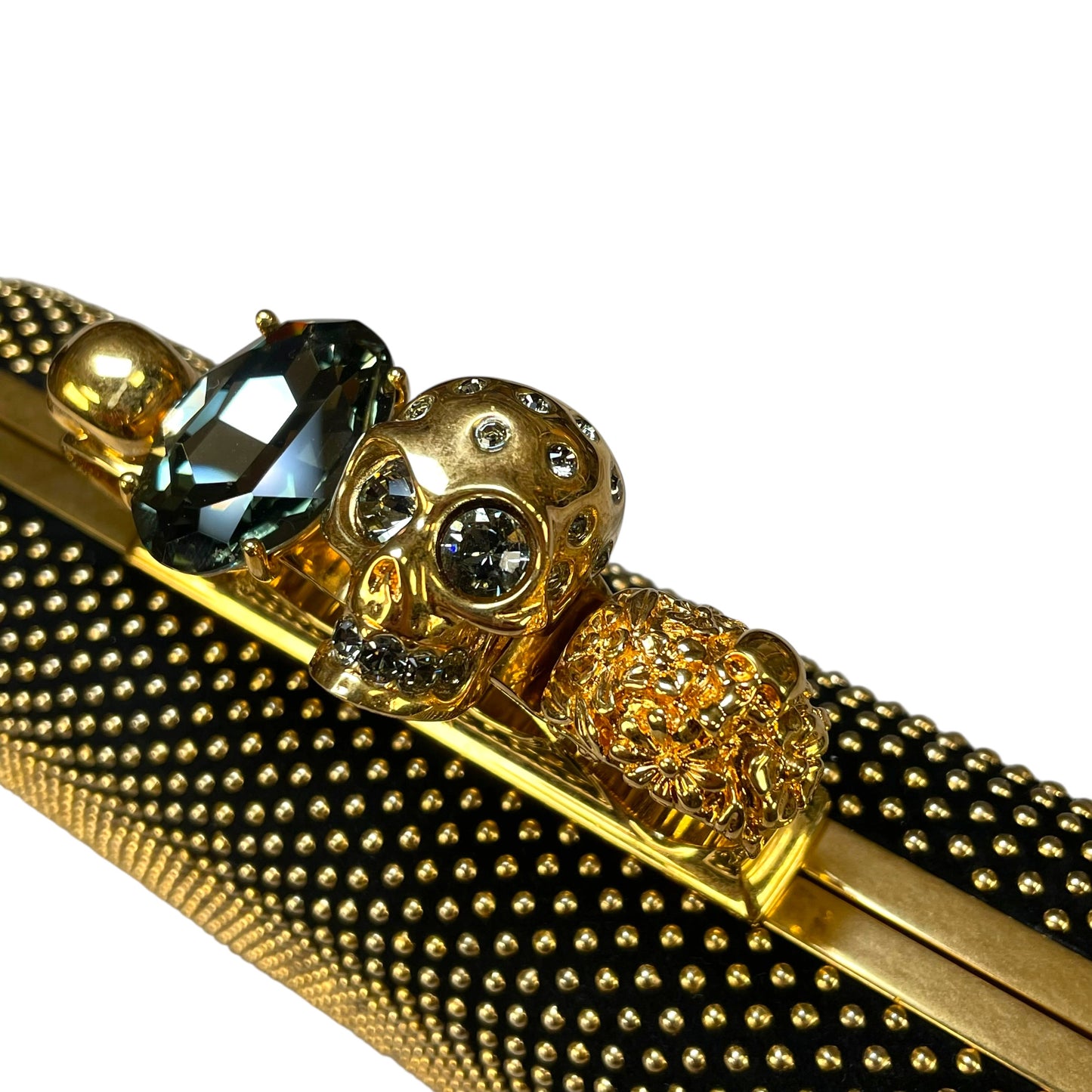 Alexander McQueen Crystal Studded Knuckle Clutch Skull Ring Blue Stone Bag