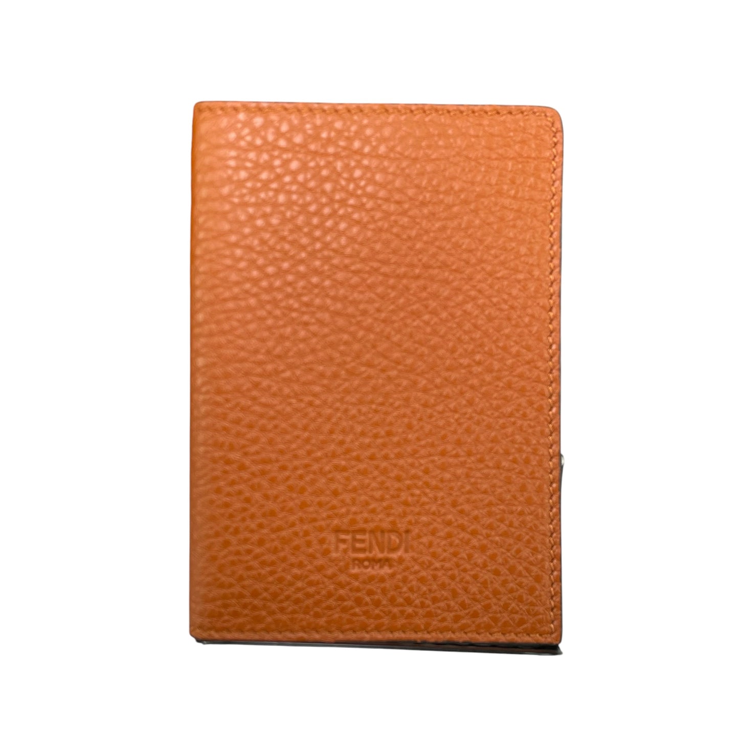 Fendi Roma Passport Cover Pebbled Leather Tan Brown Bifold Made In Italy Travel Case