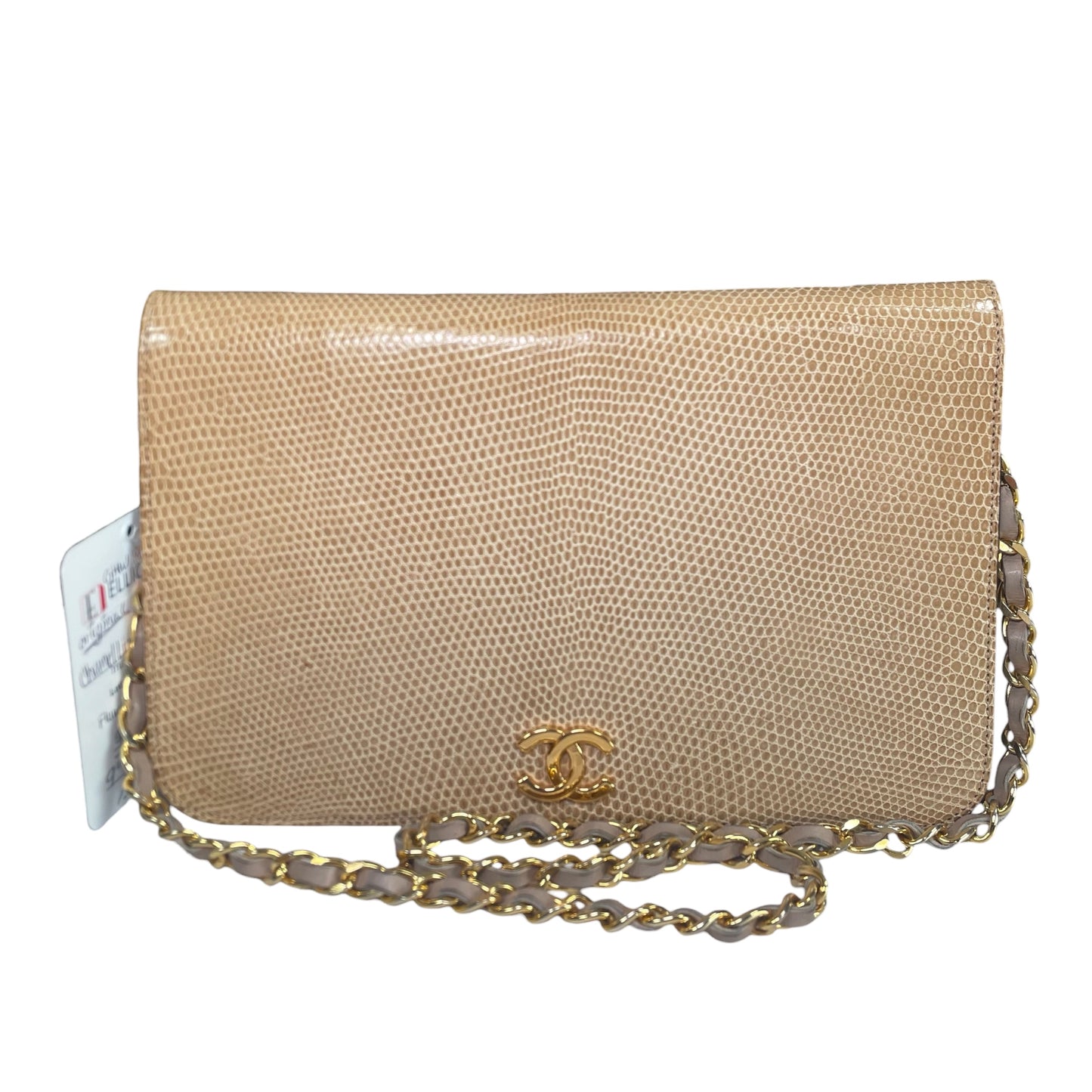 Chanel CC Exotic Lizard Single Flap 24K Plated Lambskin Push Lock Purse