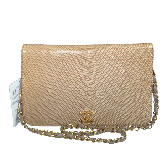Chanel CC Exotic Lizard Single Flap 24K Plated Lambskin Push Lock Purse