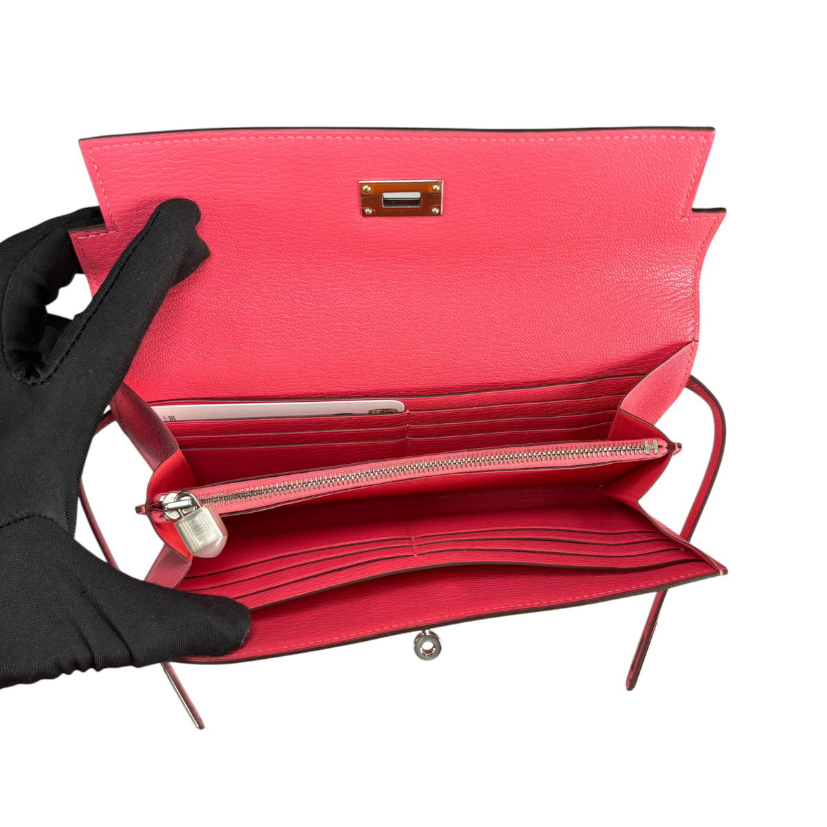 Hermes Kelly Coral Pallidum Turn-Lock Goat Long Wallet