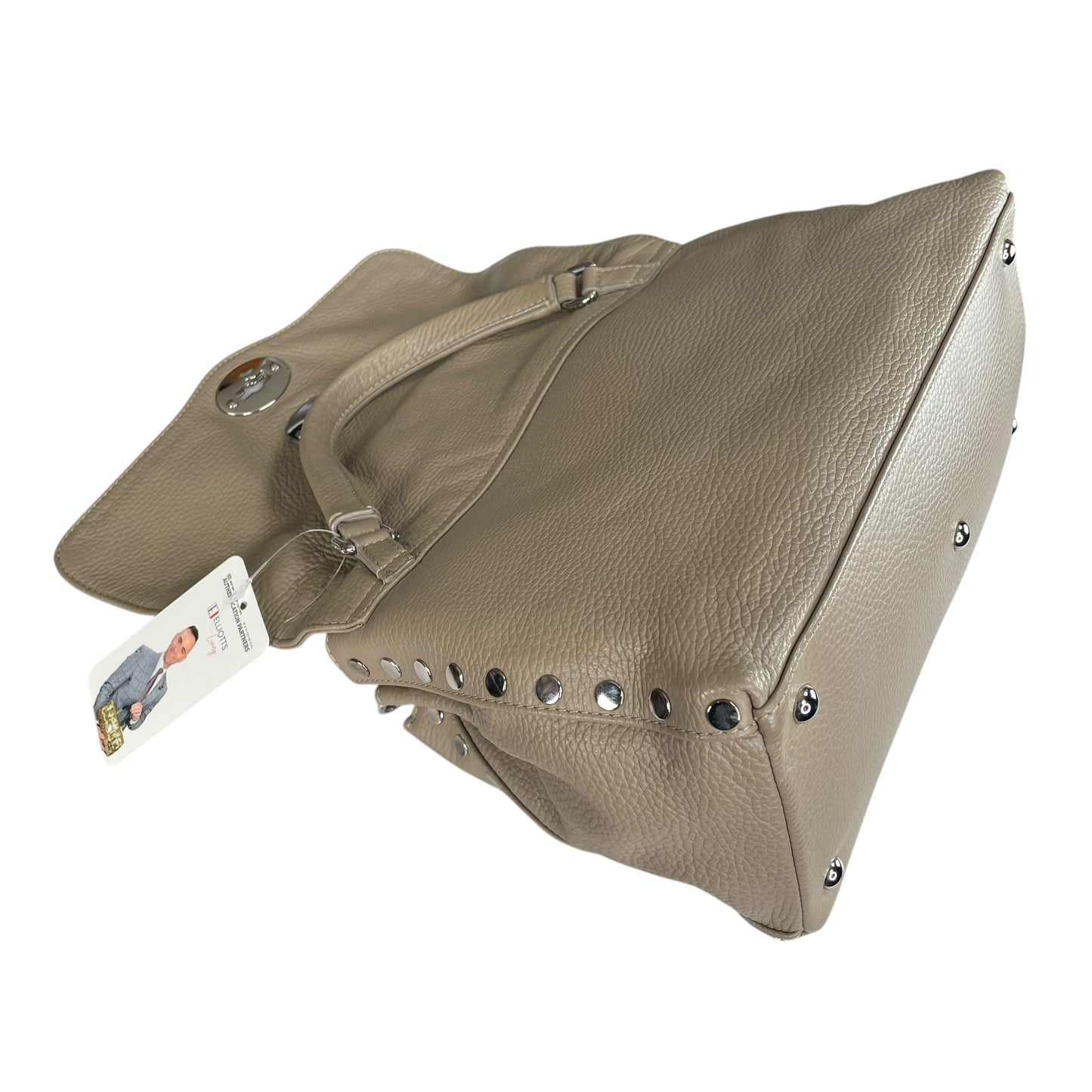 Zanellato Postina Taupe Daily Small Studded 2-Way SHW Top Leather Handle Purse