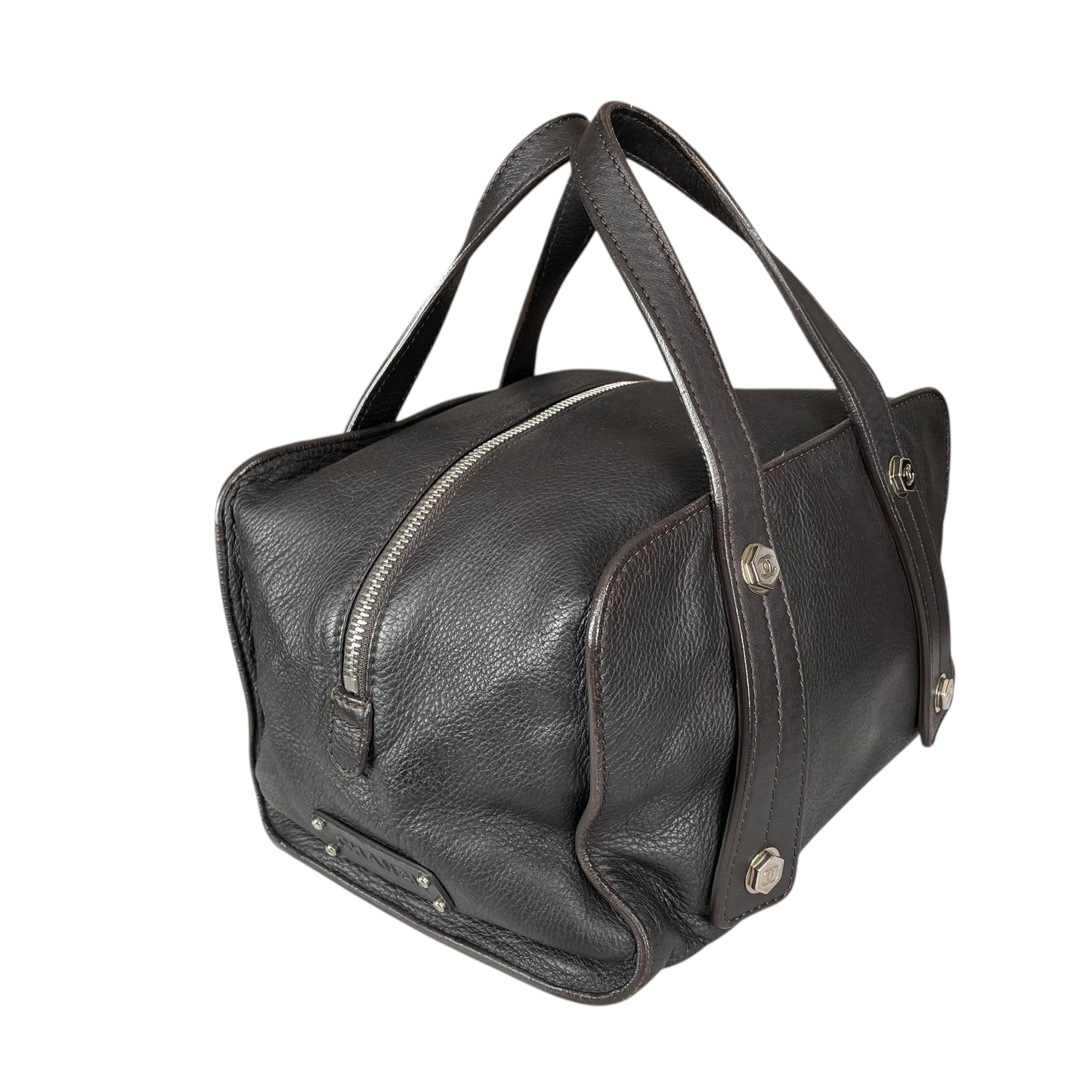 Chanel CC Bolt Deerskin Boston Dark Brown Studded Purse