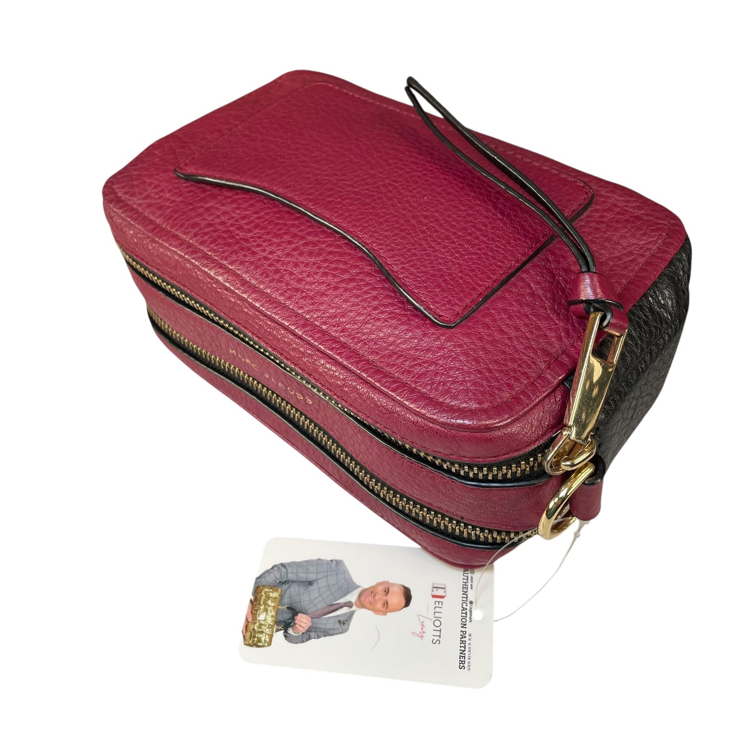 Marc Jacobs Soft Snapshot 21 Burgundy Black Leather Crossbody Gold HW Strap