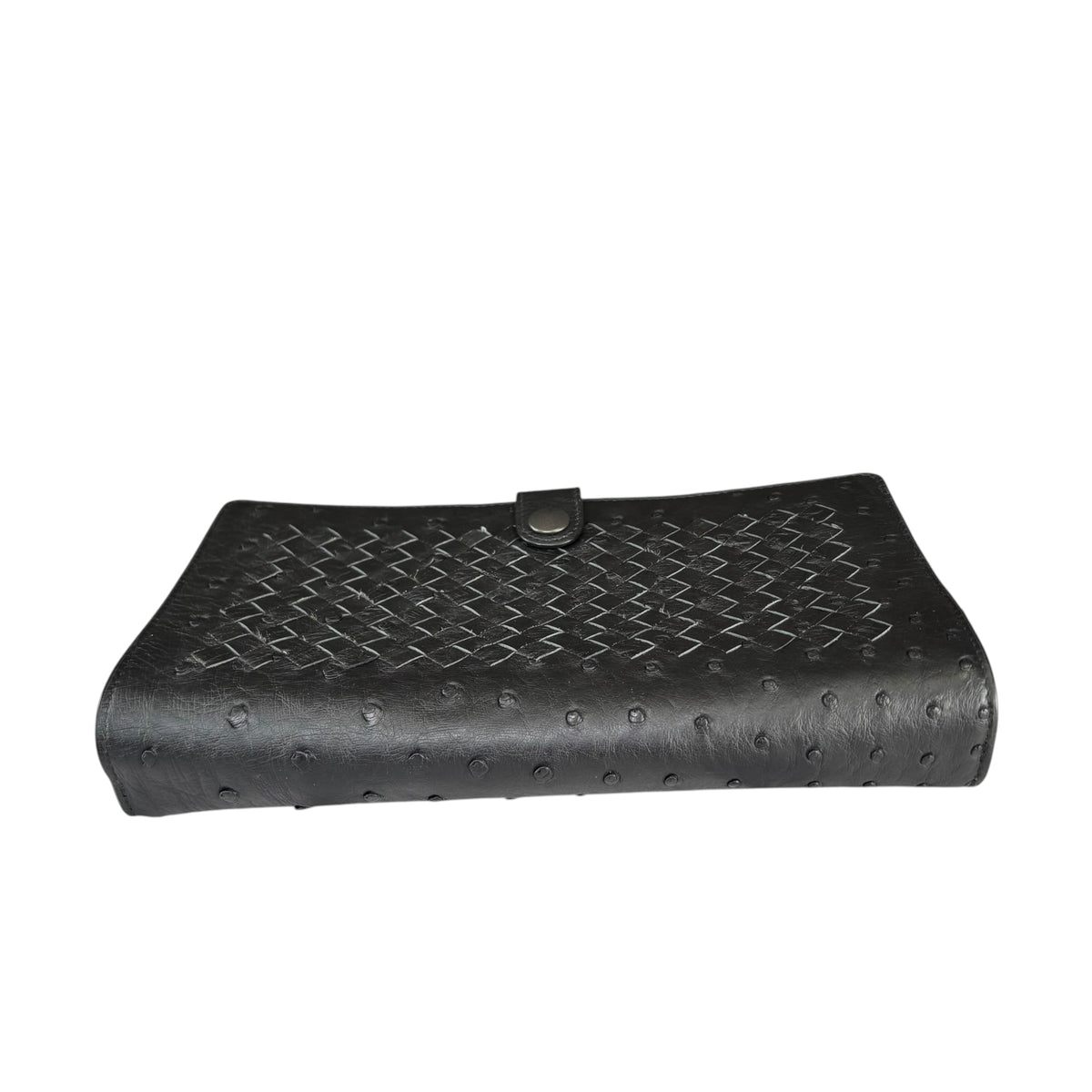 Bottega Veneta Ostrich Black Leather Organizer Snap Clutch Zip