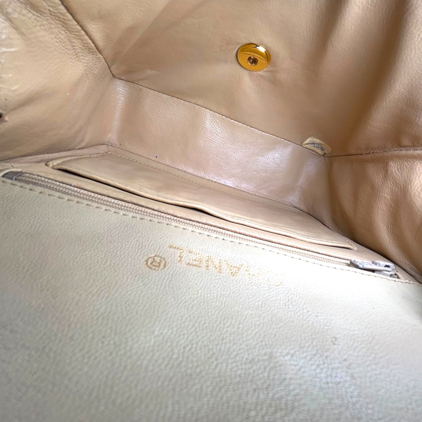 Chanel CC Classic Mini Square Beige Lambskin GHW Shoulder Purse