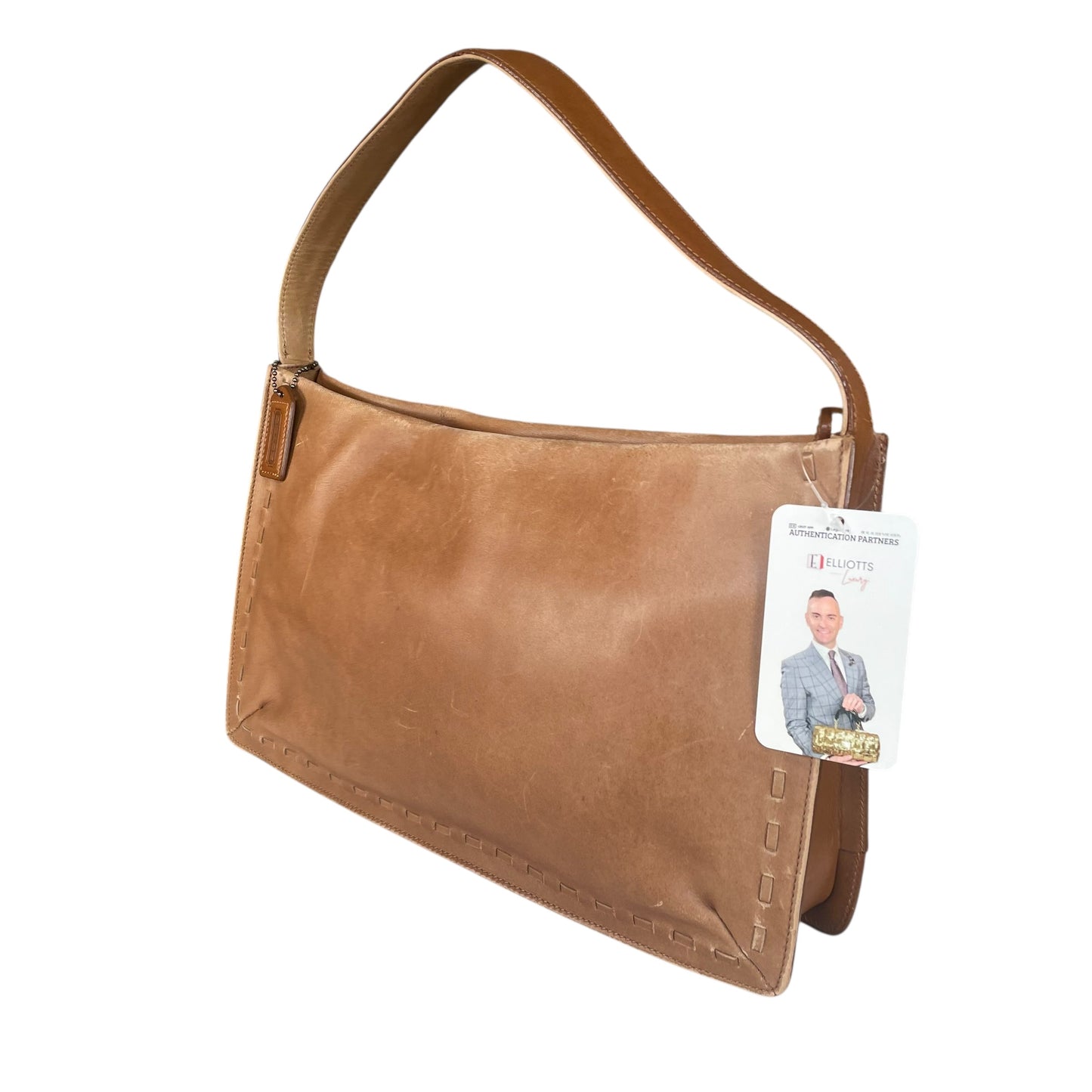 Coach Whitney Brown Distressed Leather 9467 Zip Stitch Trim Y2K Shoulder Bag