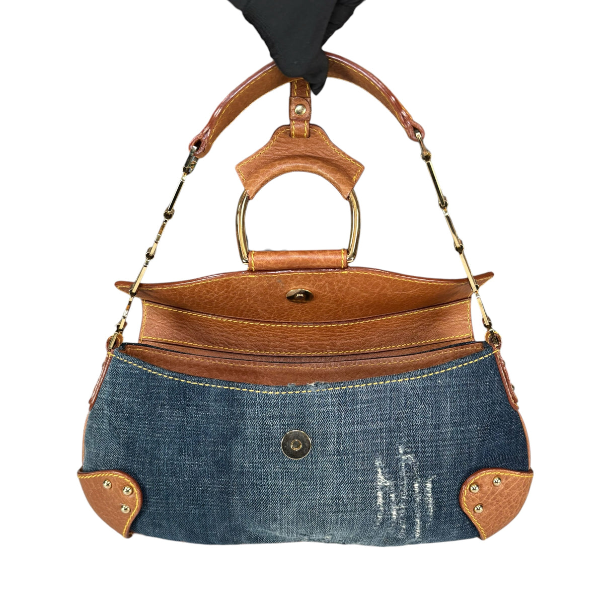 Dolce & Gabbana Y2K O-Ring Distressed Denim Gold Purse