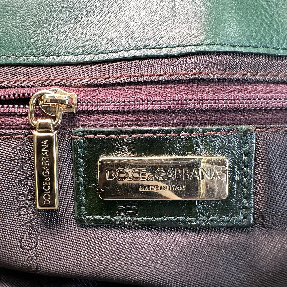 Dolce & Gabbana D-Ring Eel Skin Green / Gold Hologlyphic Canvas Shoulder Purse