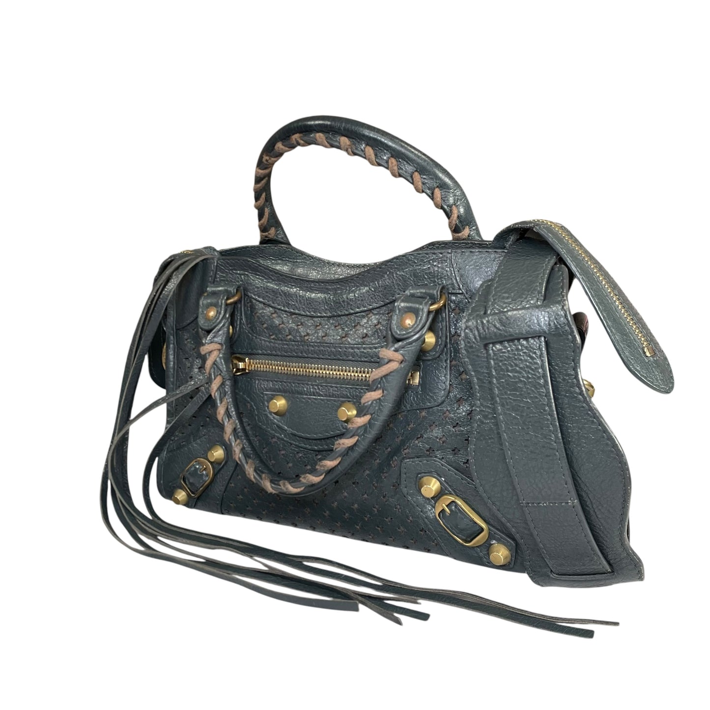 Balenciaga Motorcross Mini City Leather Perforated Anthracite Grey Bag