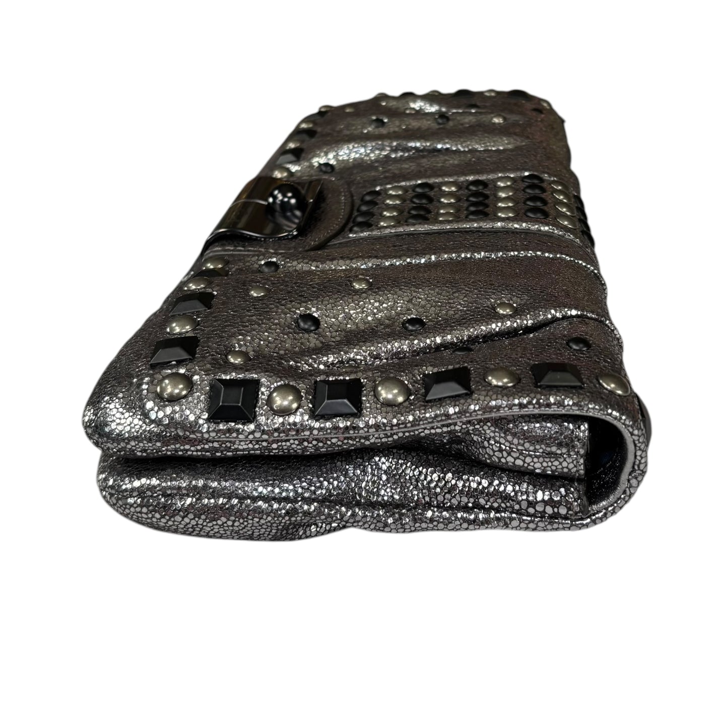 Coach Metallic Studded Gunmetal XL Kristian Leather Clutch