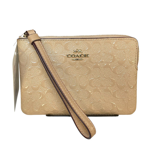 Coach Nude Patent Signature C Wristlet Gold Hardware Zip Pouch Beige Wallet Clutch