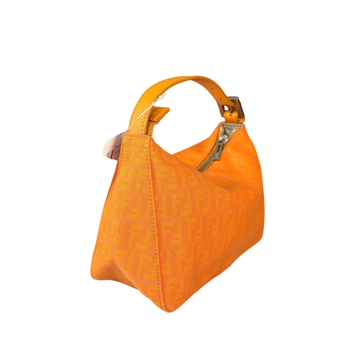 Fendi Y2K Mini Orange Brushed Nickel HW Canvas Zip Pouchette