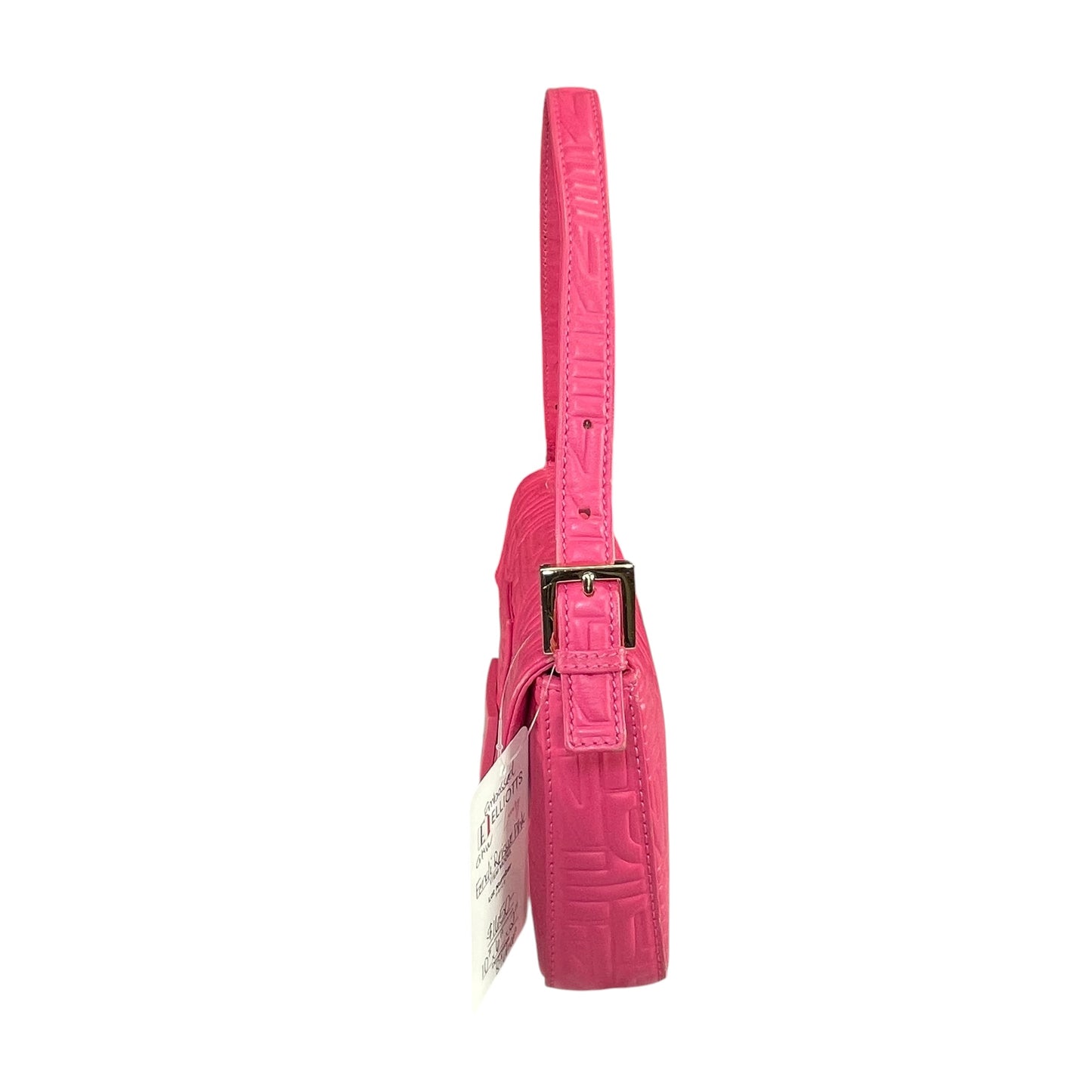 Fendi Baguette Re-Issue Embossed GHW Fusia Pink Leather Shoulder Purse