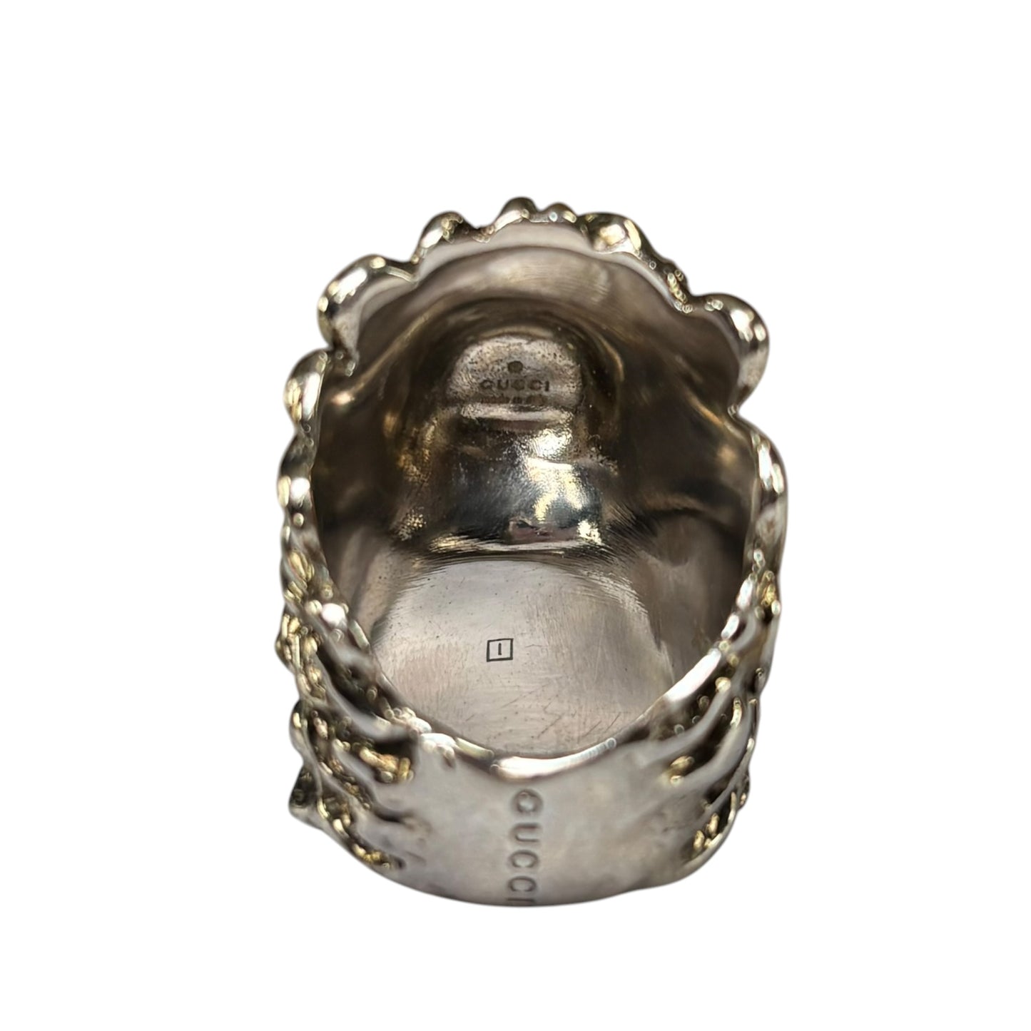 Gucci Lion Head Blue Crystal Silver Tone Pinky Ring Sz 5.5