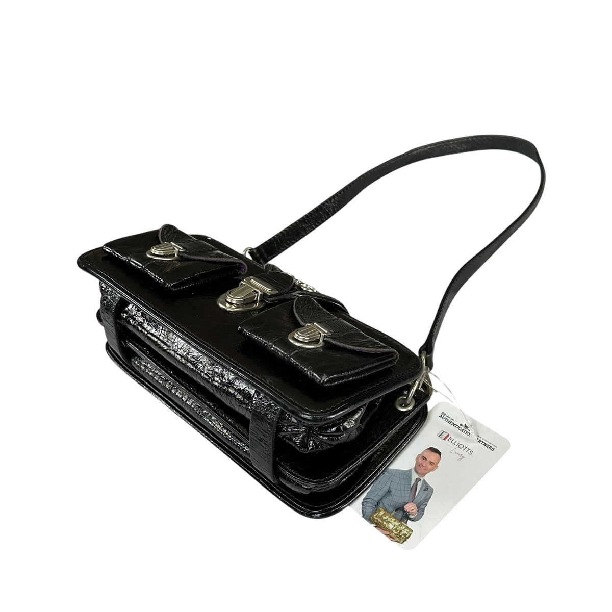 D & G Dolce Gabbana Mini Black Patent Baguette SHW Purse