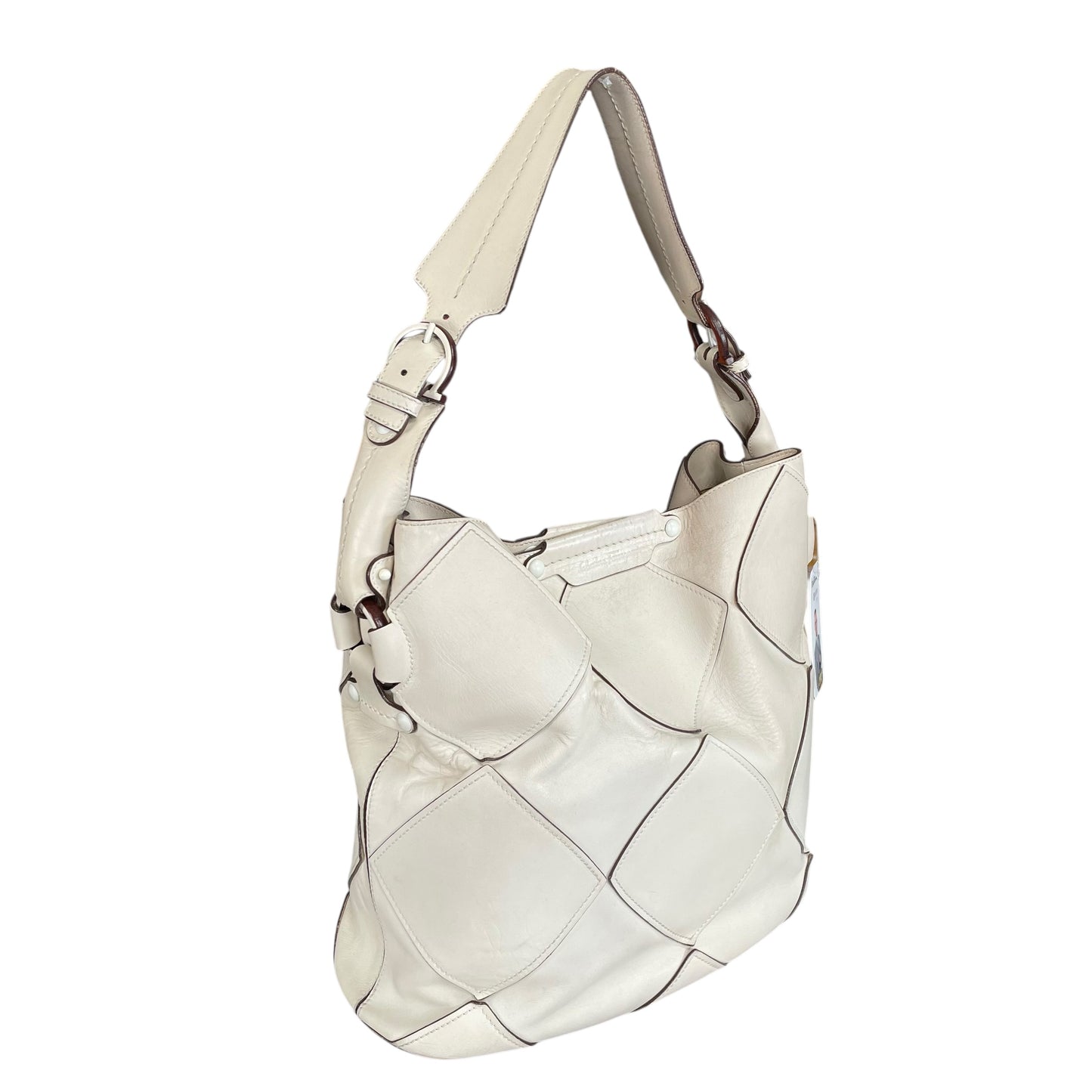 Salvatore Ferragamo Patchwork Leather Hobo Bag Cream Diamond Panel Shoulder Bag